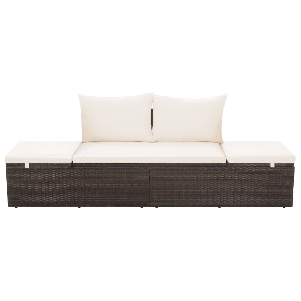 vidaXL Loungebed met ligkussen en kussens poly rattan bruin