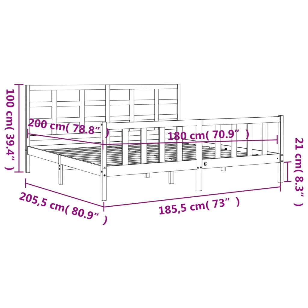 vidaXL Bedframe met hoofdbord massief hout 180x200 cm