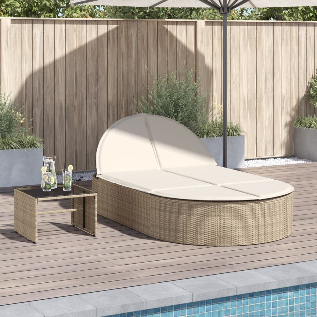 vidaXL Ligbed 2-persoons met kussens poly rattan beige