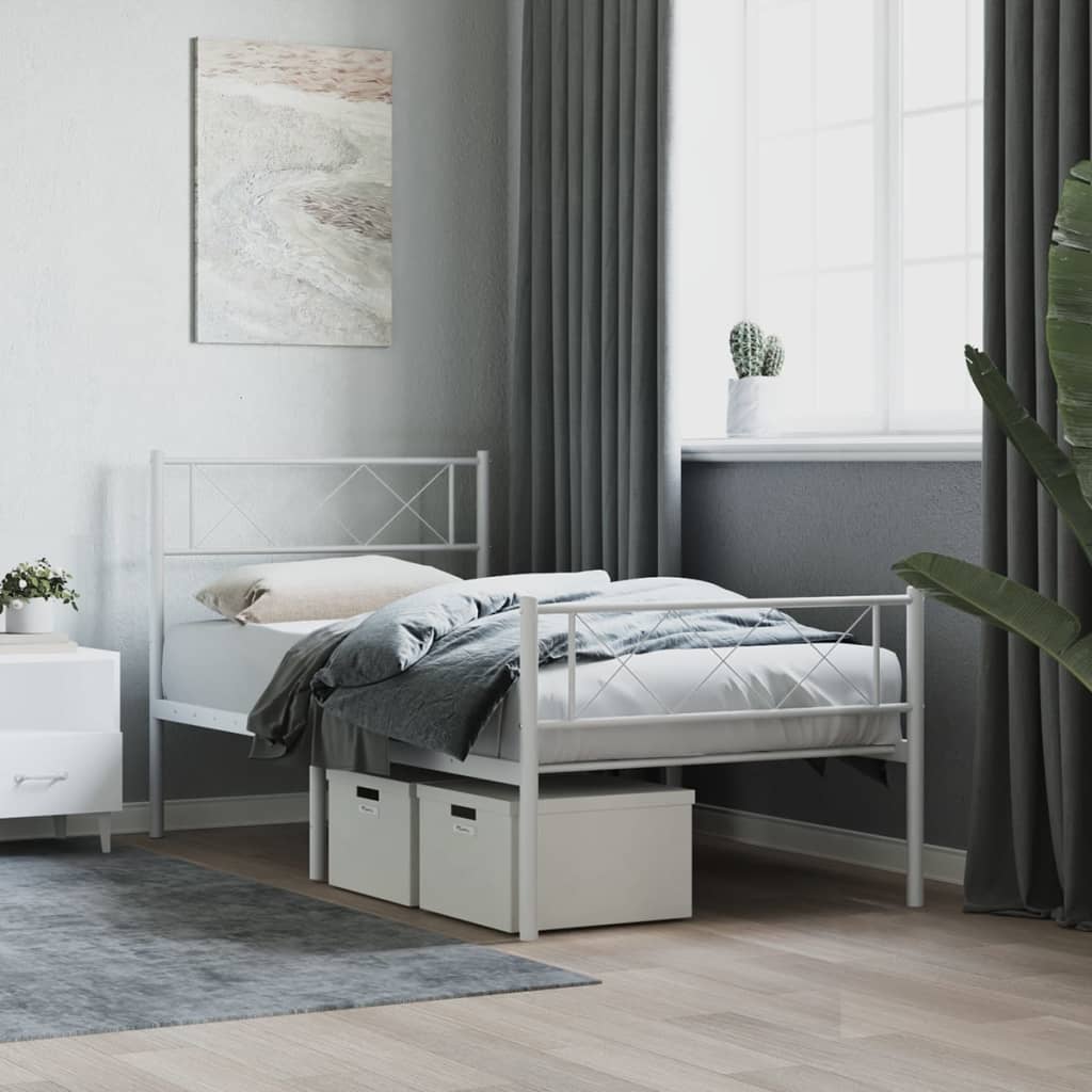 vidaXL Bedframe met hoofd- en voeteneinde metaal wit 107x203 cm