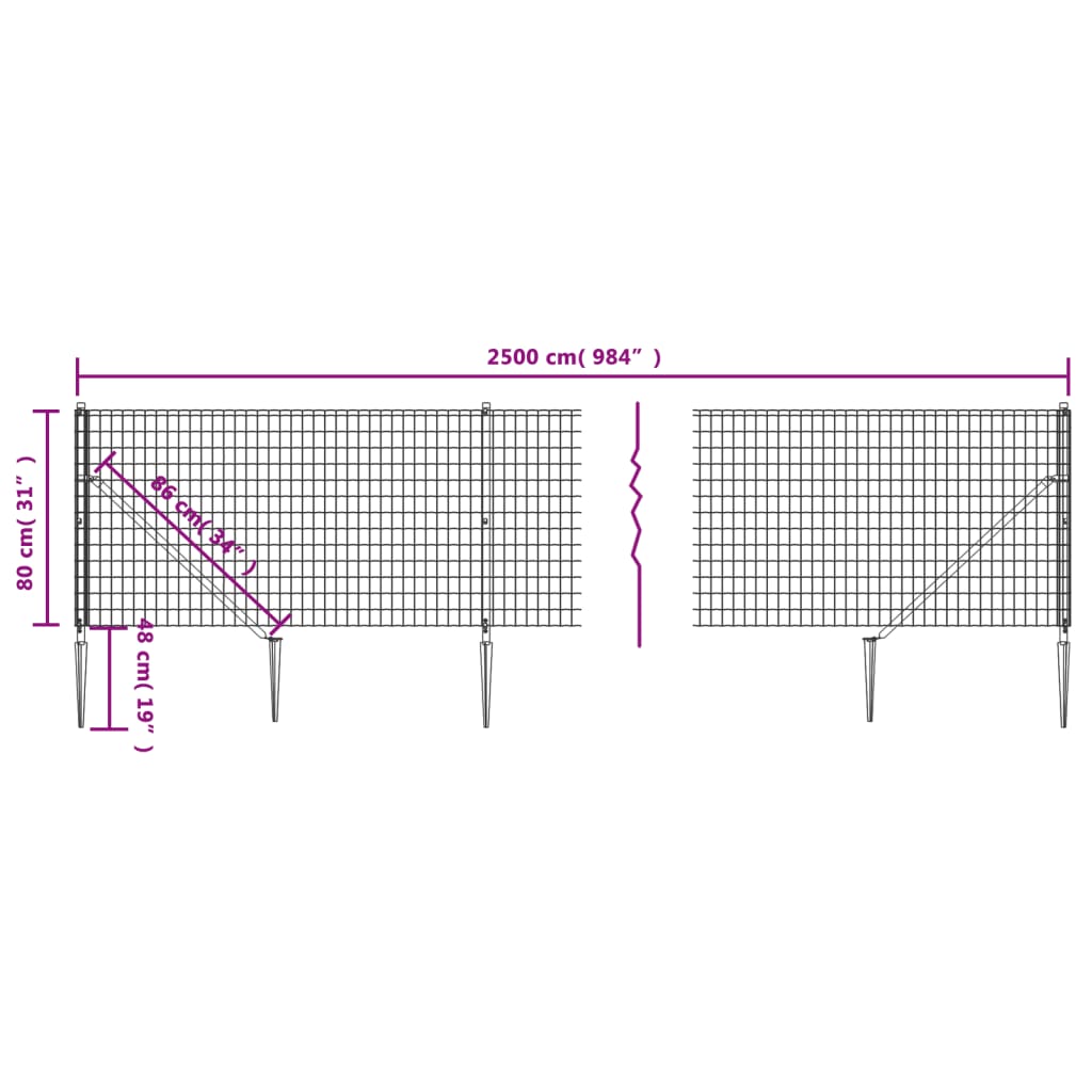 vidaXL Draadgaashek met grondankers 0,8x25 m groen