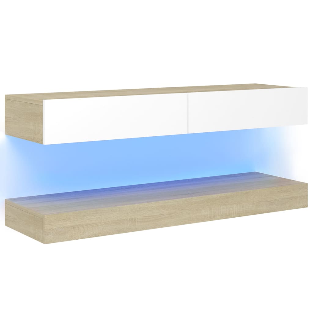 vidaXL Tv-meubel met LED-verlichting 120x35 cm wit sonoma eikenkleurig