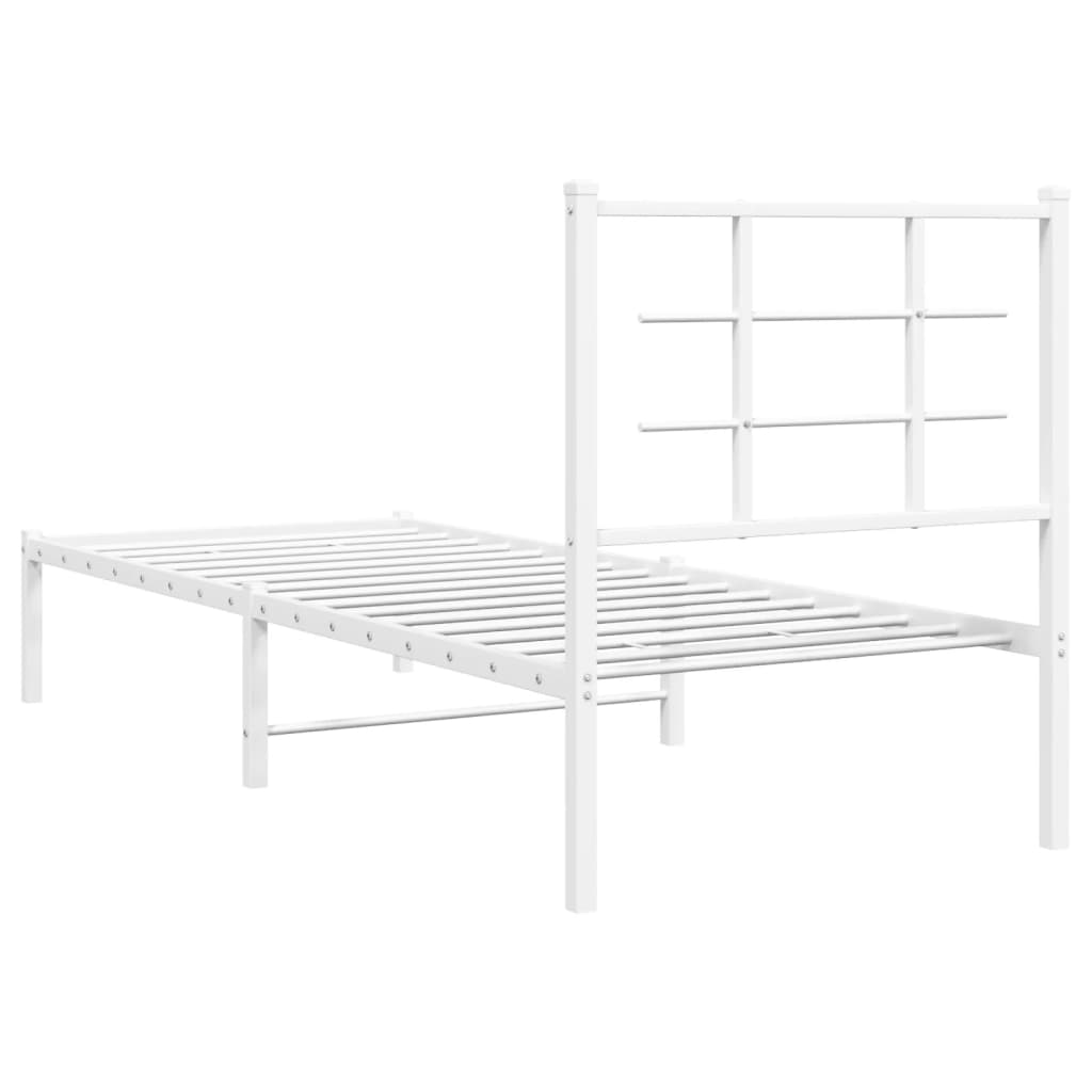 vidaXL Bedframe met hoofdbord zonder matras metaal wit 75x190 cm