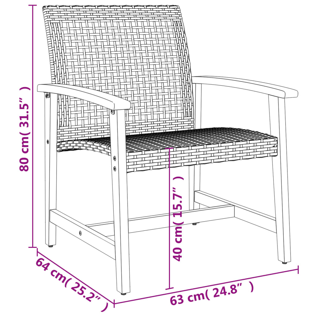 vidaXL 3-delige Bistroset poly rattan en acaciahout grijs