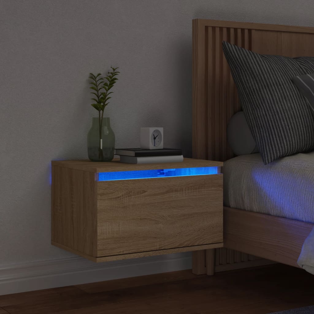 vidaXL Nachtkastje met LED's wandgemonteerd sonoma eikenkleurig
