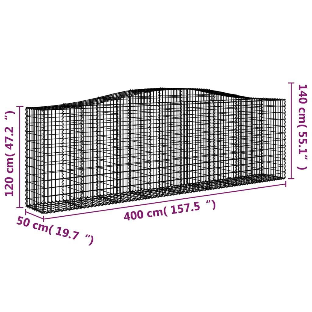 vidaXL Schanskorven 2 st gewelfd 400x50x120/140 cm ijzer