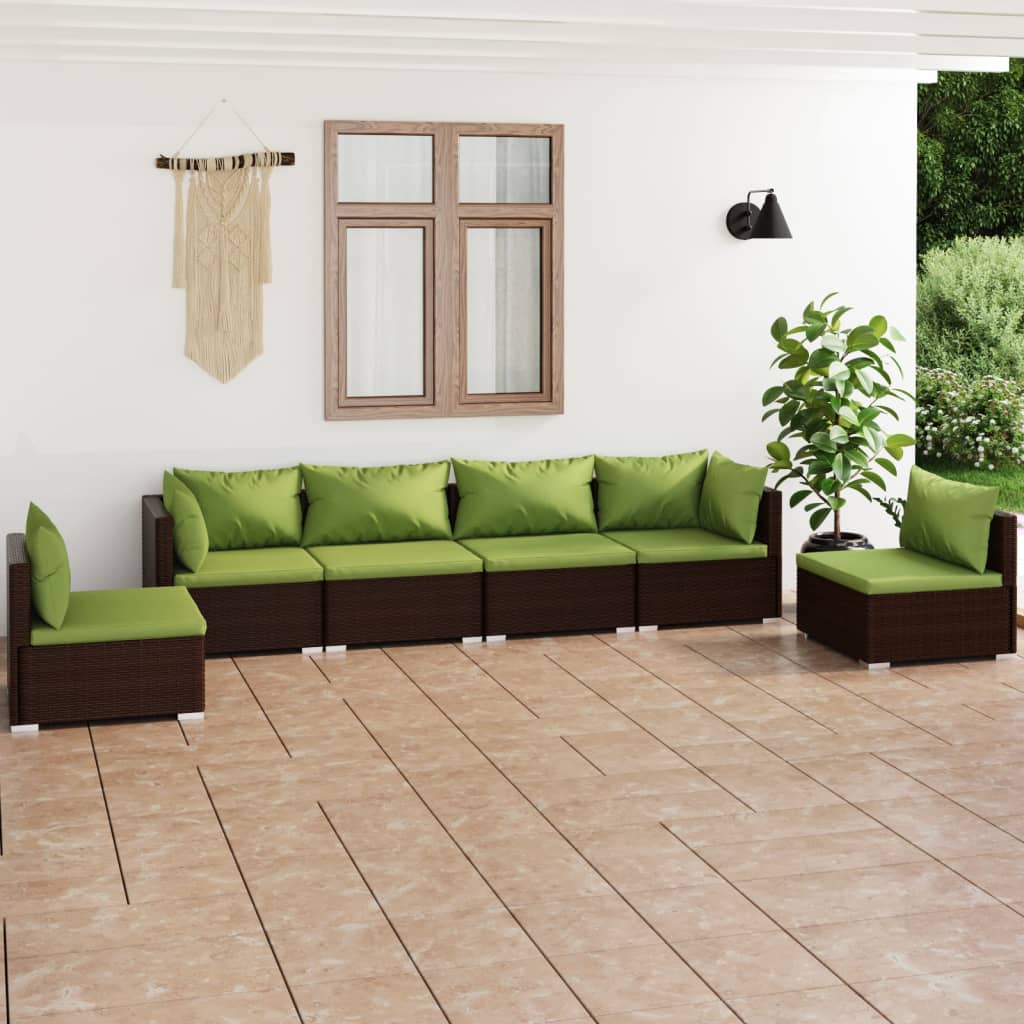 vidaXL 6-delige Loungeset met kussens poly rattan bruin