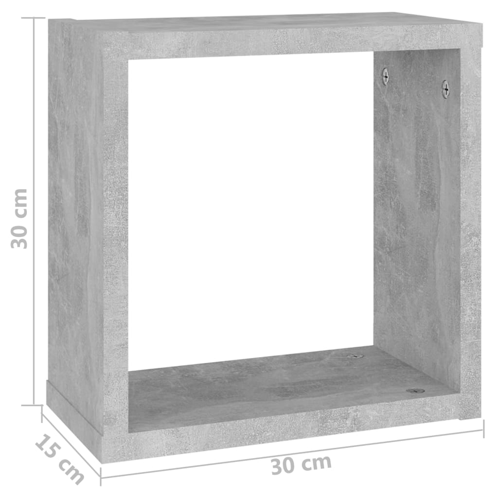 vidaXL Wandschappen kubus 2 st 30x15x30 cm betongrijs
