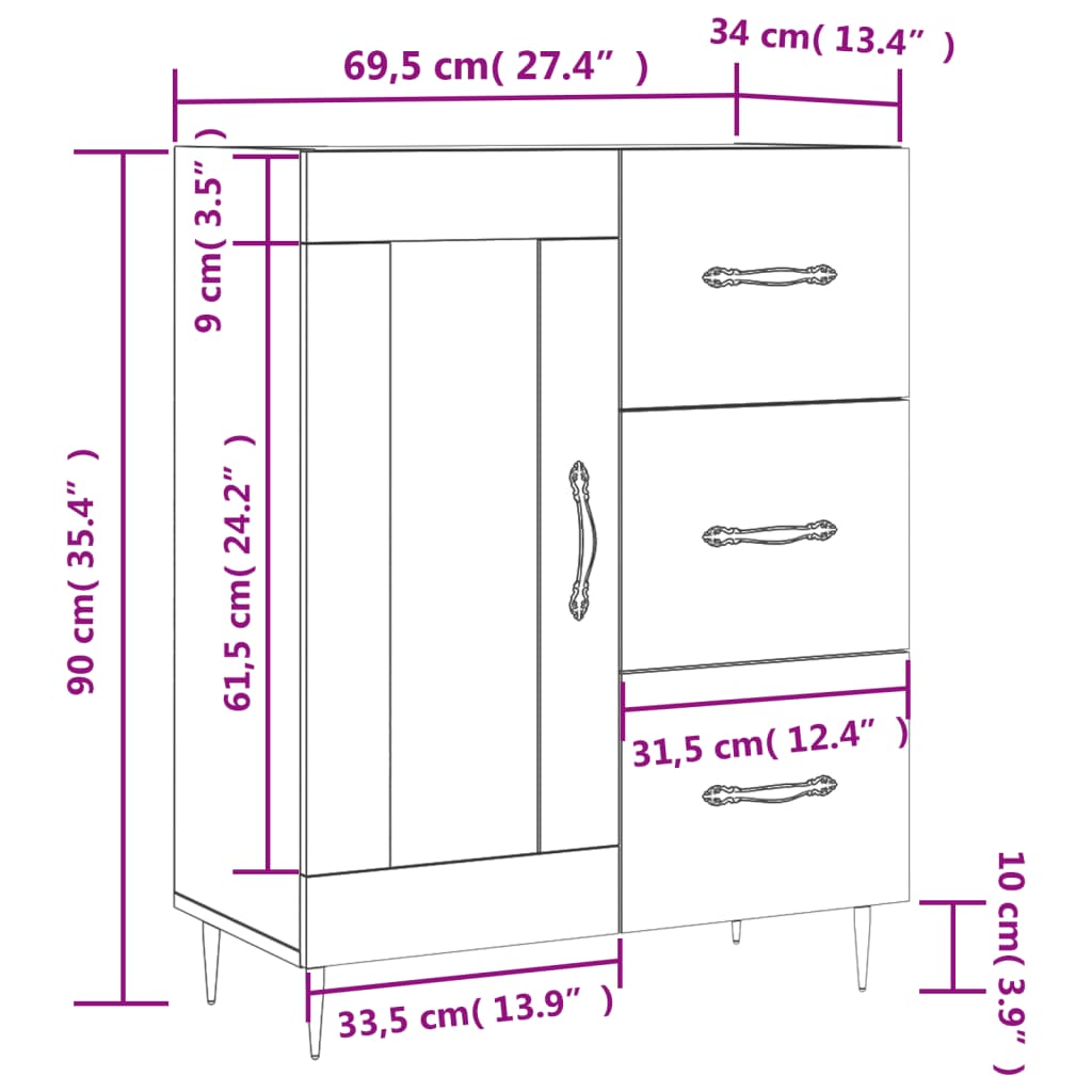 vidaXL Dressoir 69,5x34x90 cm bewerkt hout sonoma eikenkleurig