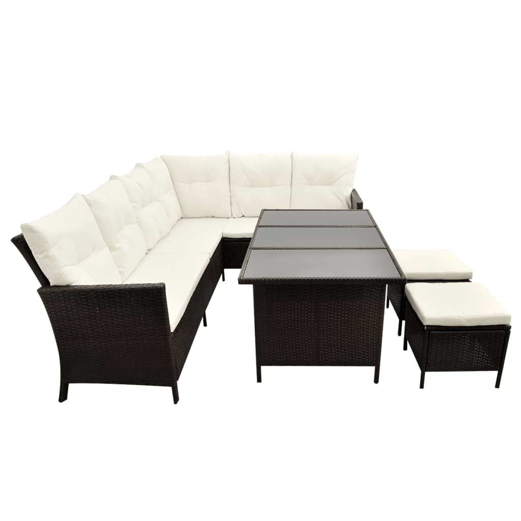 vidaXL 4-delige Loungeset met kussens poly rattan bruin