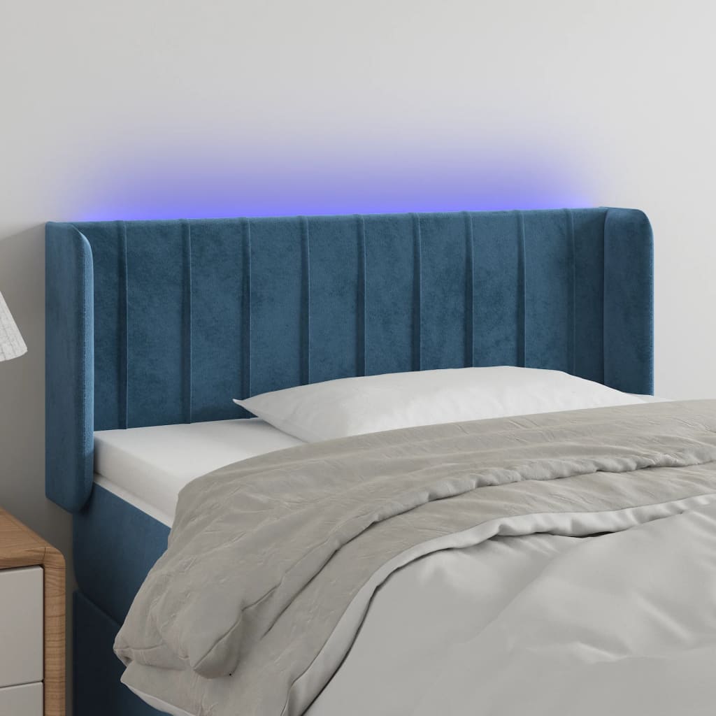 vidaXL Hoofdbord LED 103x16x78/88 cm fluweel donkerblauw