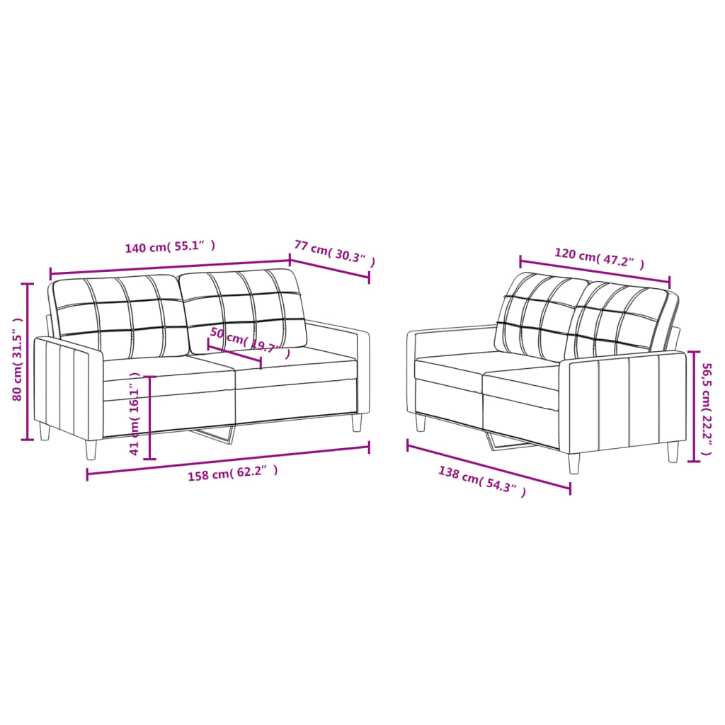 vidaXL 2-delige Loungeset met kussens stof crèmekleurig