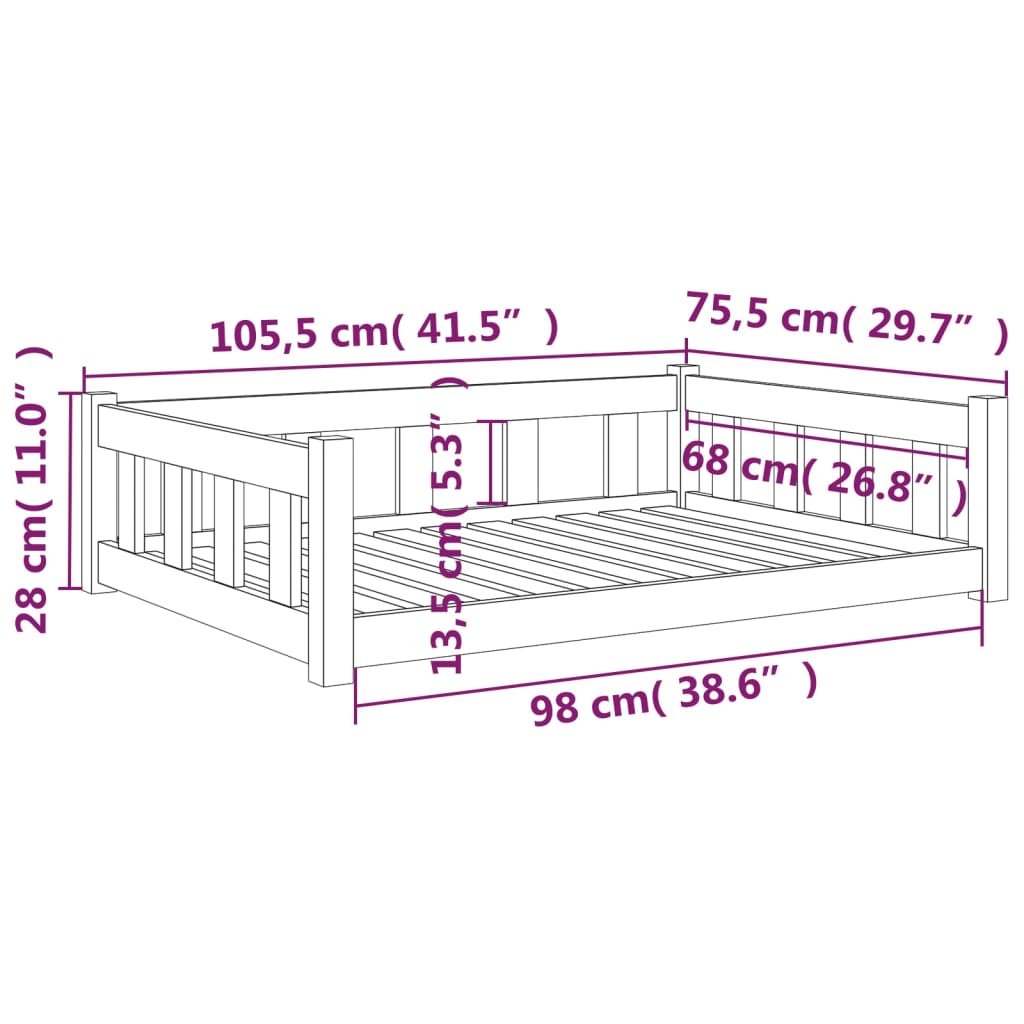 vidaXL Hondenmand 105,5x75,5x28 cm massief grenenhout wit