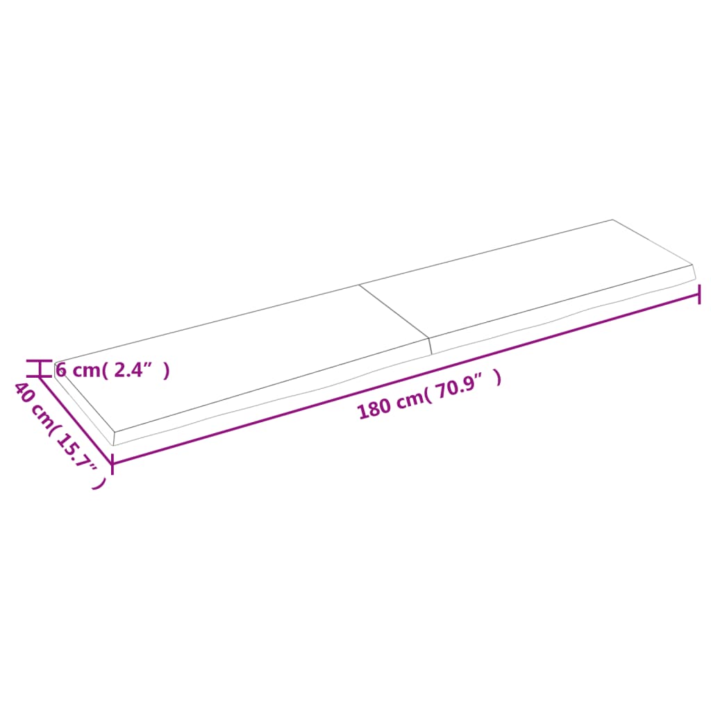 vidaXL Wastafelblad 180x40x(2-6) cm onbehandeld massief hout