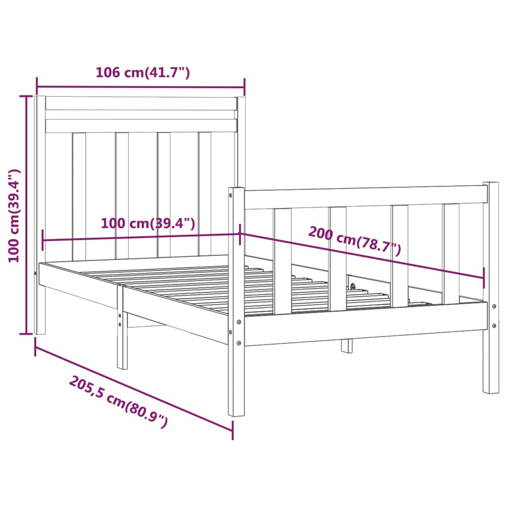 vidaXL Bedframe massief grenenhout wit 100x200 cm