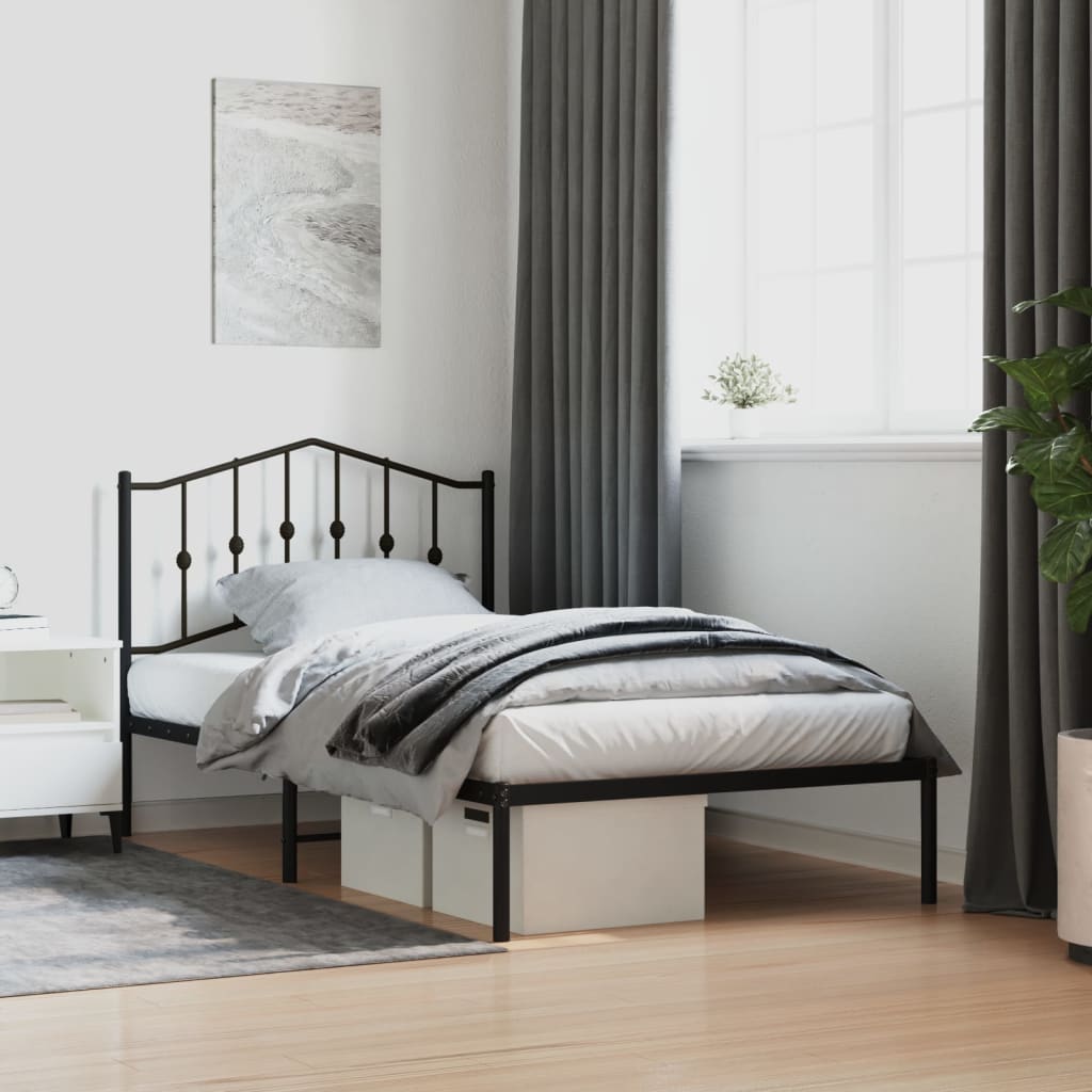 vidaXL Bedframe met hoofdbord metaal zwart 100x190 cm