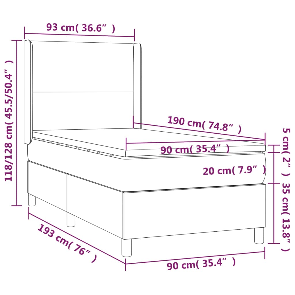 vidaXL Boxspring met matras stof zwart 90x190 cm