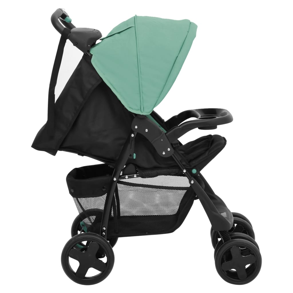 vidaXL Kinderwagen 3-in-1 staal groen en zwart