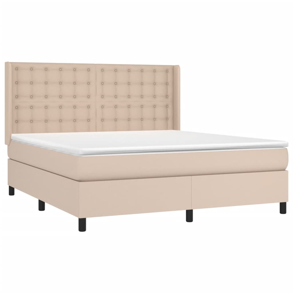 vidaXL Boxspring met matras kunstleer cappuccinokleurig 160x200 cm