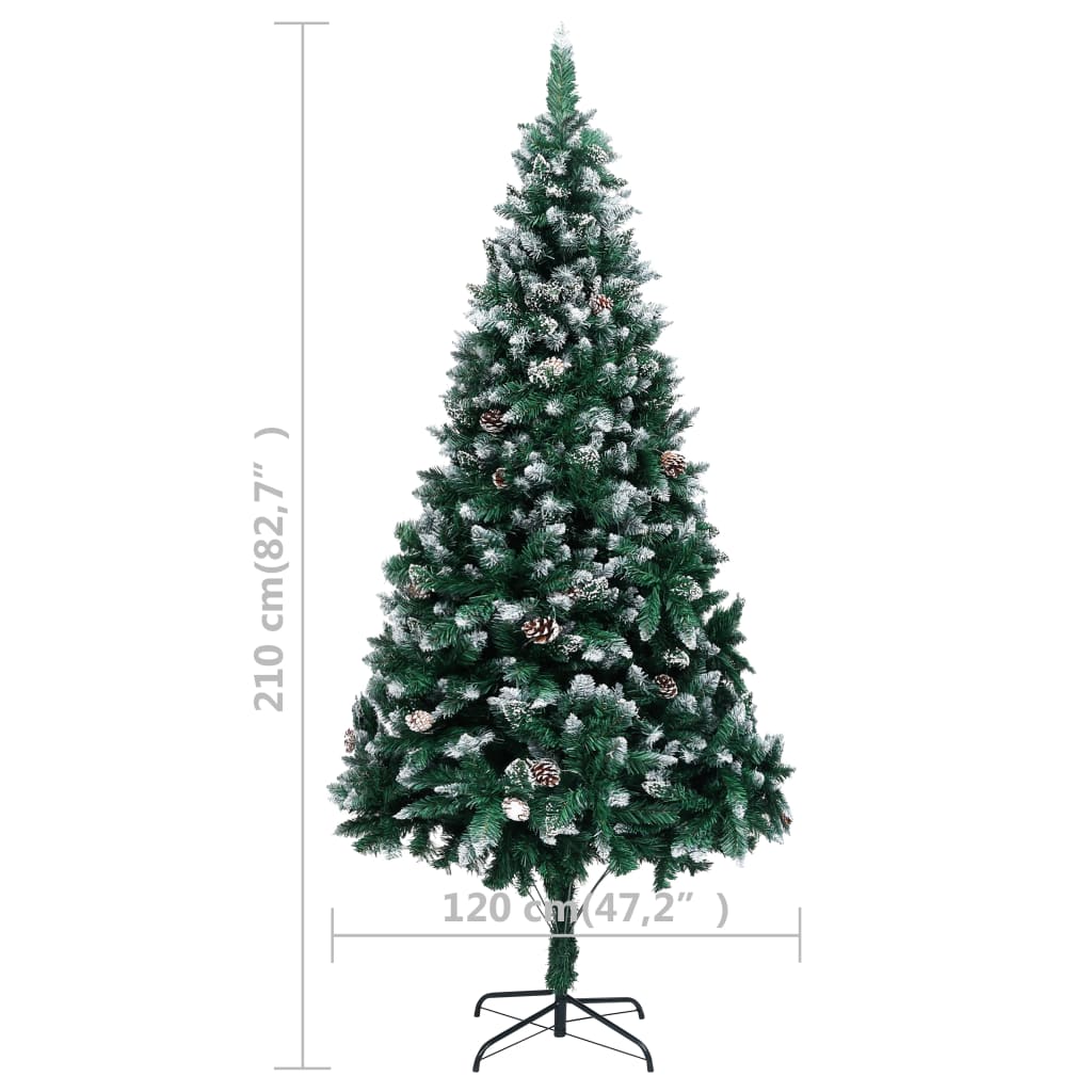 vidaXL Kunstkerstboom met verlichting kerstballen dennenappels 210 cm