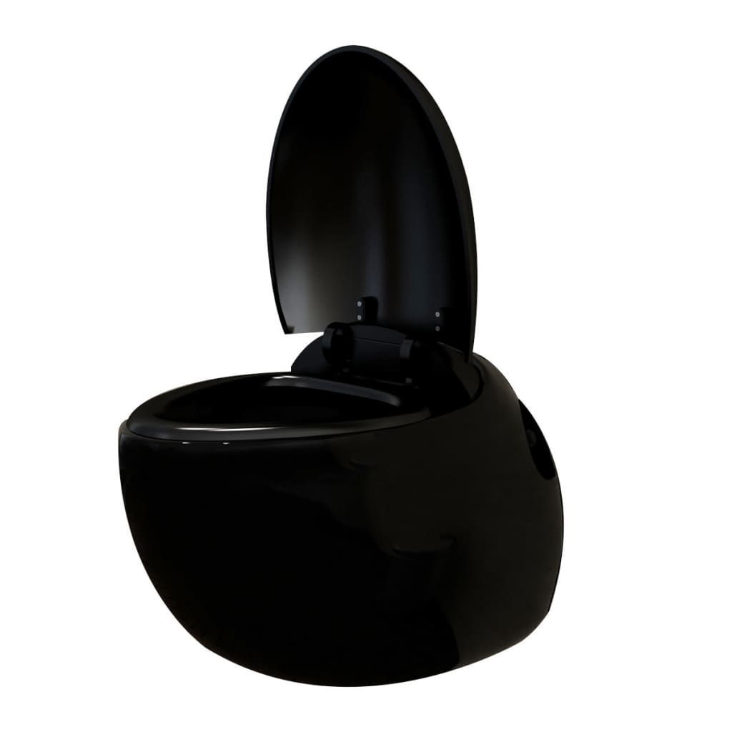 vidaXL Hangend ei-design toilet met ingebouwde stortbak zwart