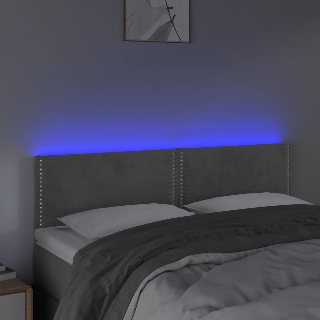 vidaXL Hoofdbord LED 144x5x78/88 cm fluweel lichtgrijs