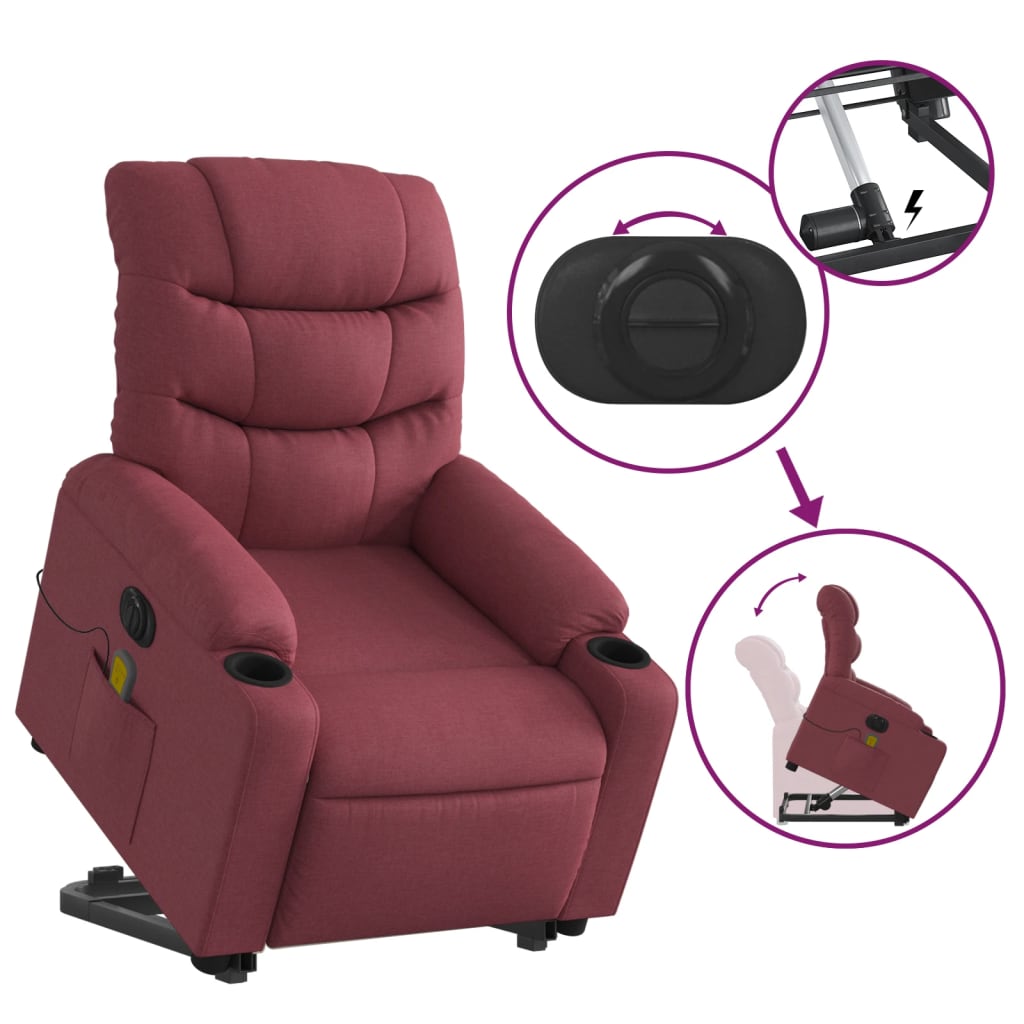vidaXL Sta-op-massagestoel elektrisch kunstleer rood, sta-opstoel
