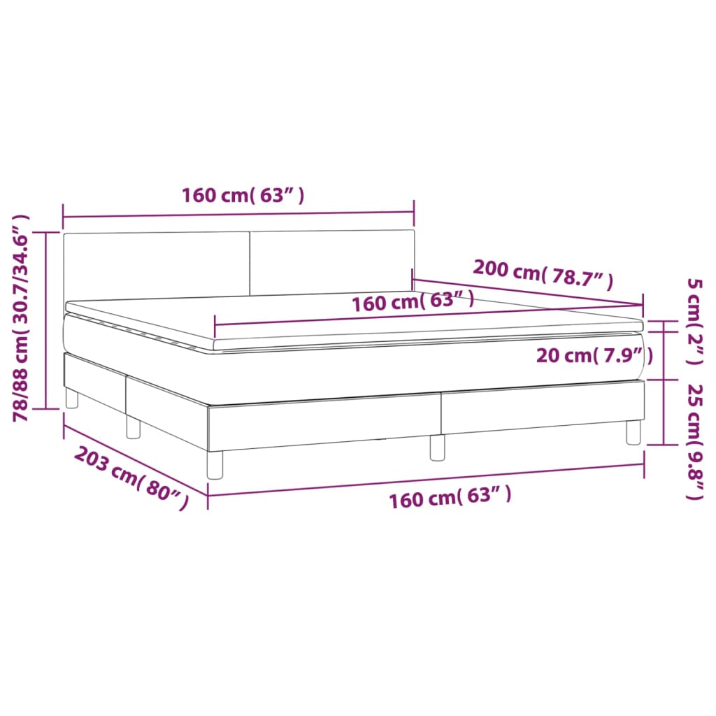 vidaXL Boxspring met matras en LED stof donkergrijs 160x200 cm