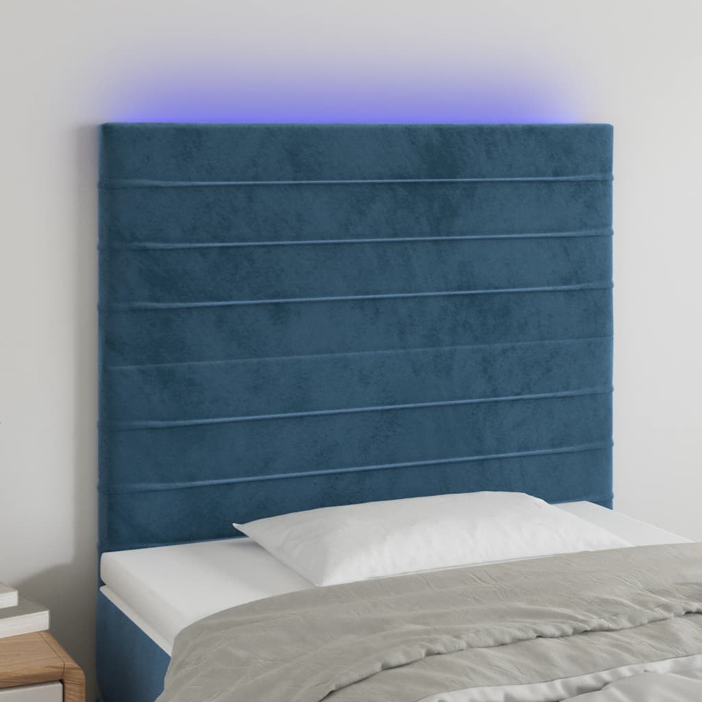 vidaXL Hoofdbord LED 100x5x118/128 cm fluweel donkerblauw