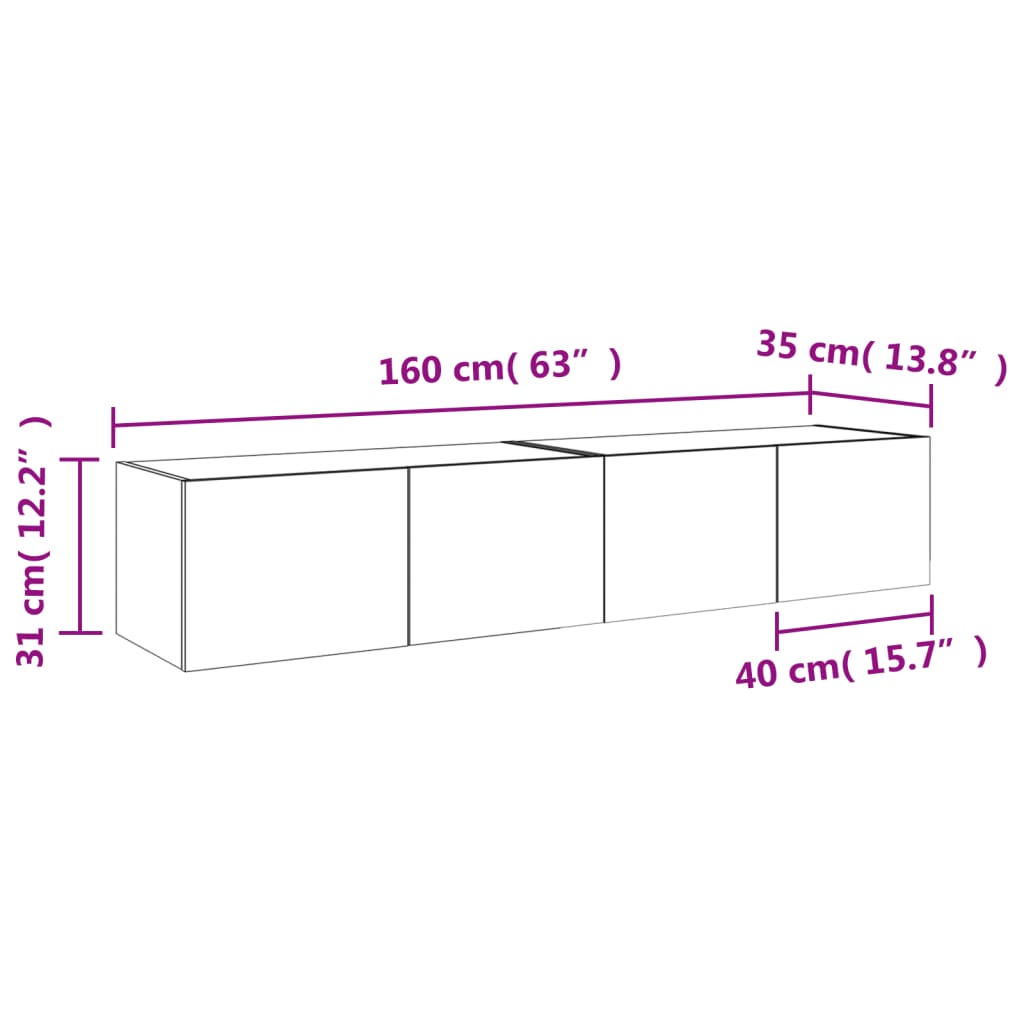 vidaXL Tv-wandmeubels met LED-verlichting 2 st 80x35x31 cm bruineiken