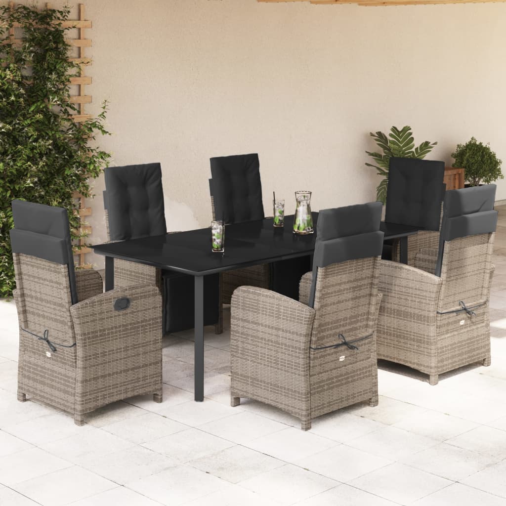 vidaXL 7-delige Tuinset met kussens poly rattan grijs