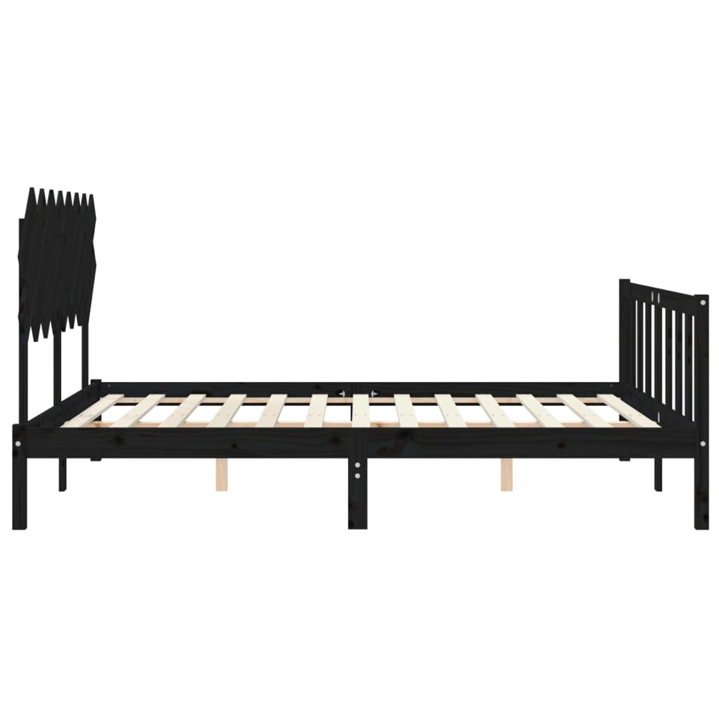 vidaXL Bedframe met hoofdbord massief hout zwart 160x200 cm