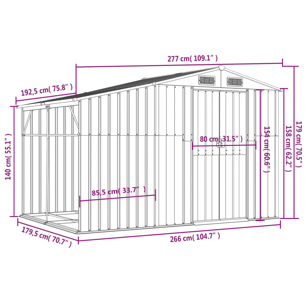 vidaXL Tuinschuur 277x192,5x179 cm gegalvaniseerd staal groen