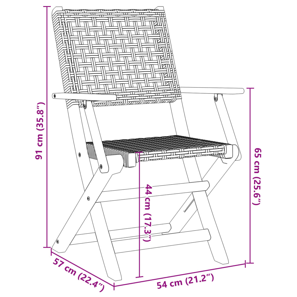 vidaXL Tuinstoelen 2 st massief acaciahout en poly rattan zwart