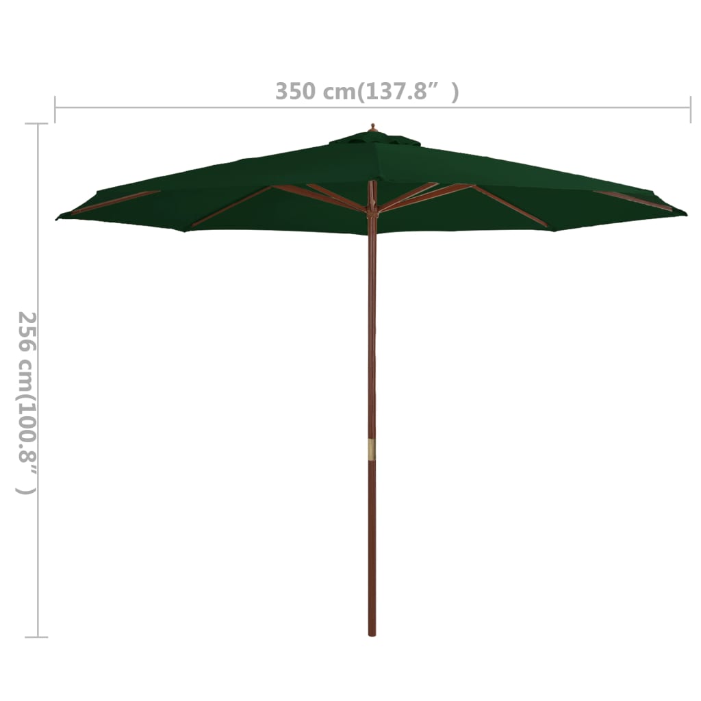 vidaXL Parasol met houten paal 350 cm groen