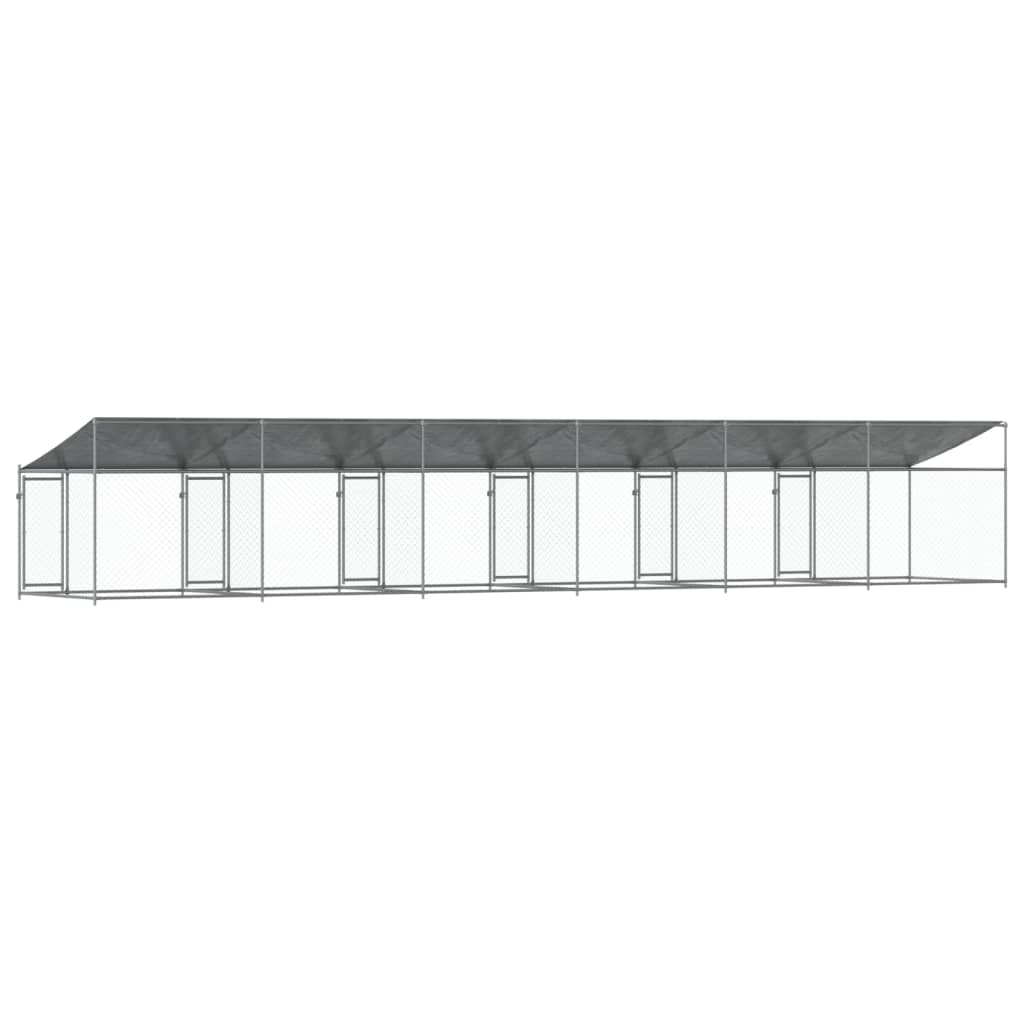 vidaXL Hondenhok met dak en deuren 12x2x2 m gegalvaniseerd staal grijs
