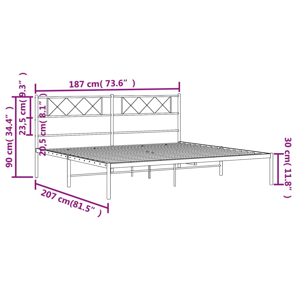 vidaXL Bedframe met hoofdbord metaal wit 180x200 cm