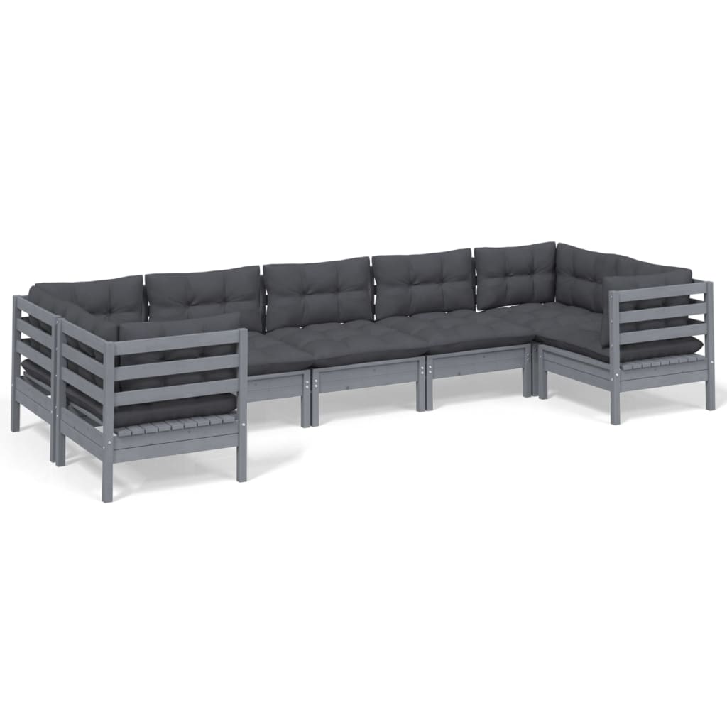 vidaXL 7-delige Loungeset met kussens grenenhout grijs