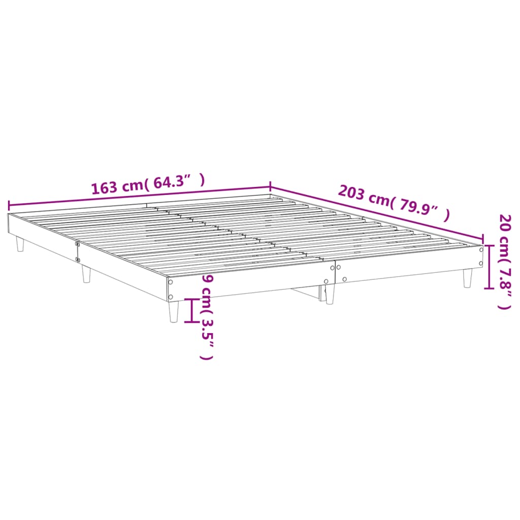 vidaXL Bedframe bewerkt hout grijs sonoma eikenkleurig 160x200 cm