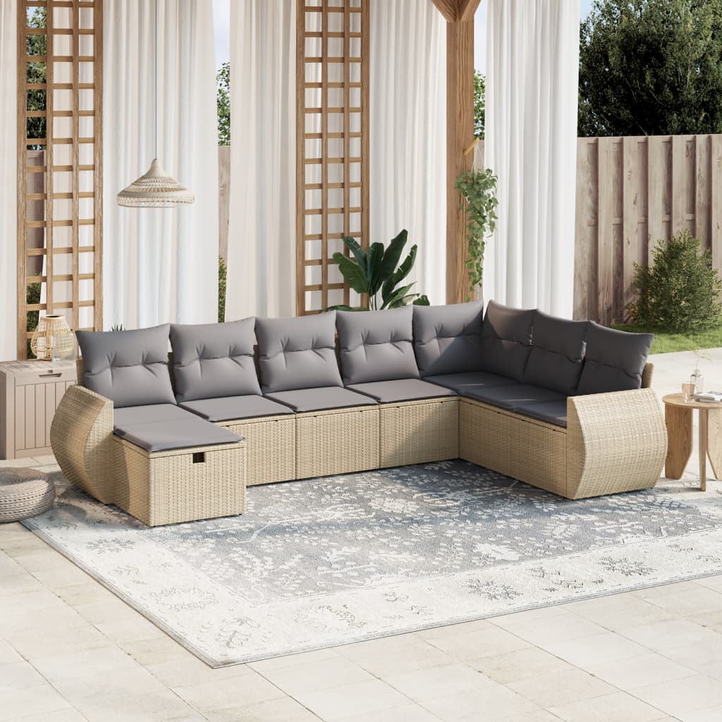 vidaXL 8-delige Loungeset met kussens poly rattan gemengd beige