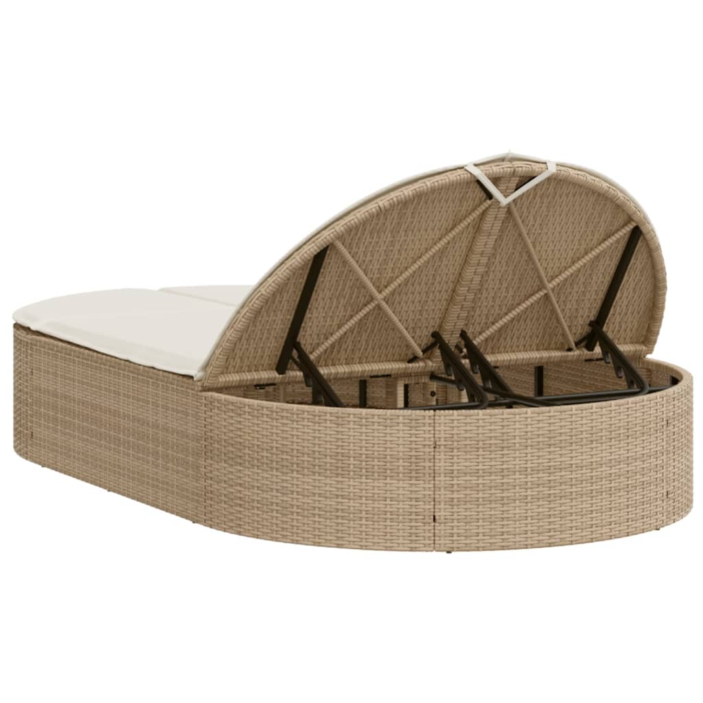 vidaXL Ligbed 2-persoons met kussens poly rattan beige