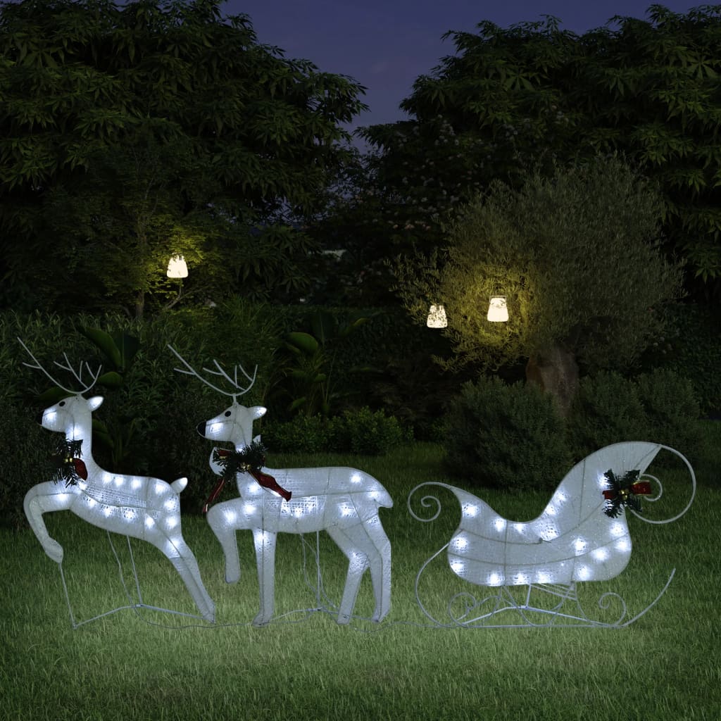 vidaXL Kerstdecoratie rendieren en slee 60 LED's wit