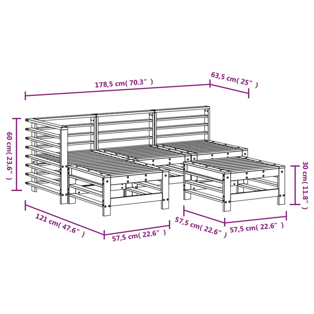 vidaXL 5-delige Loungeset massief grenenhout