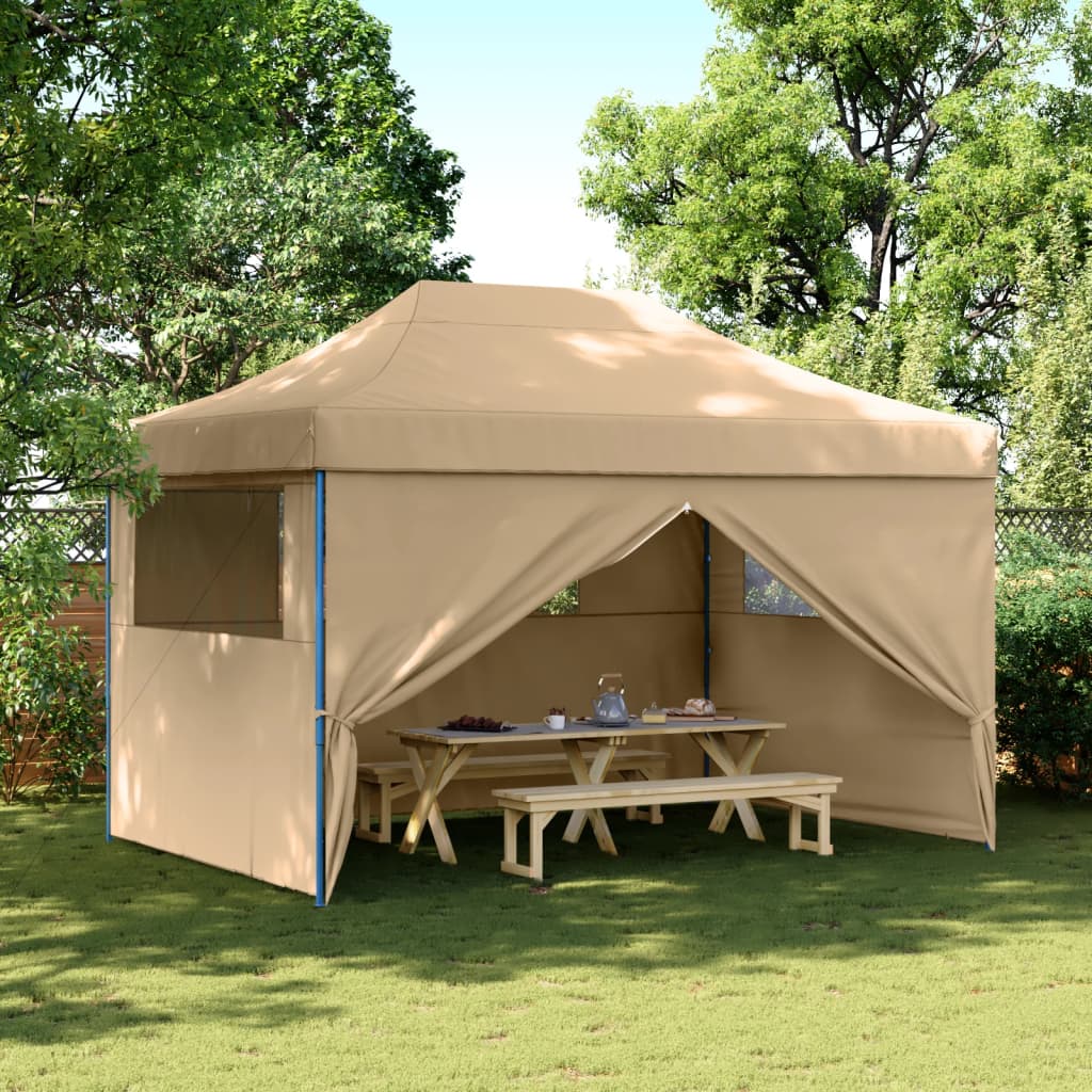 vidaXL Partytent inklapbaar pop-up met 4 zijwanden beige