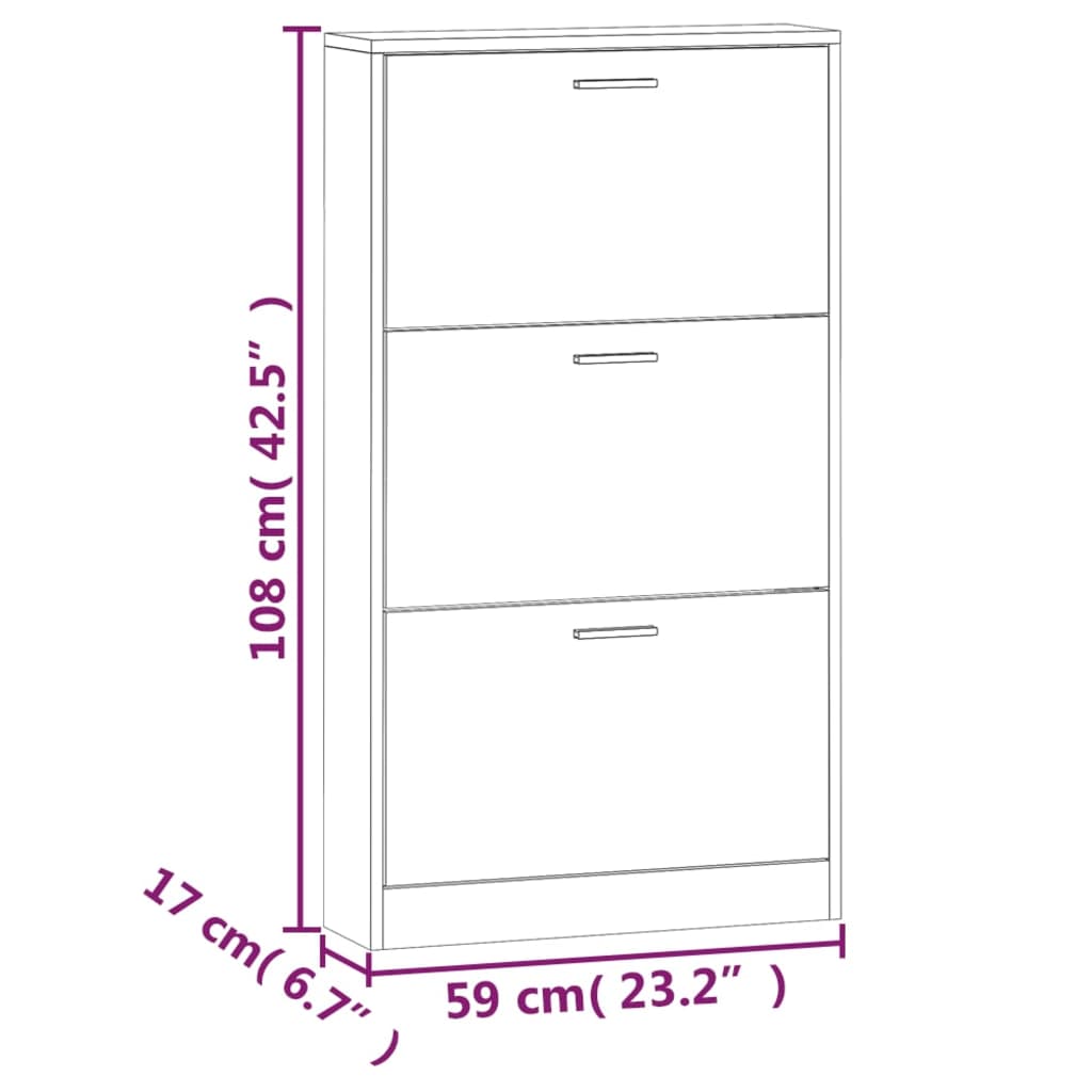 vidaXL Schoenenkast 59x17x108 cm bewerkt hout bruin eikenkleur