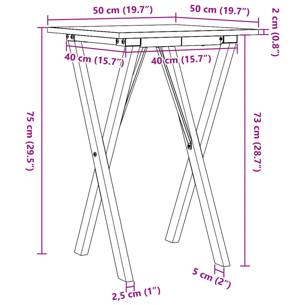 vidaXL Eettafel X-frame 50x50x75 cm massief grenenhout en gietijzer