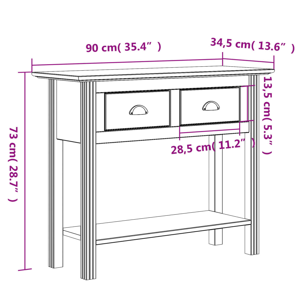 vidaXL Wandtafel BODO 91x35x74 cm massief grenenhout wit