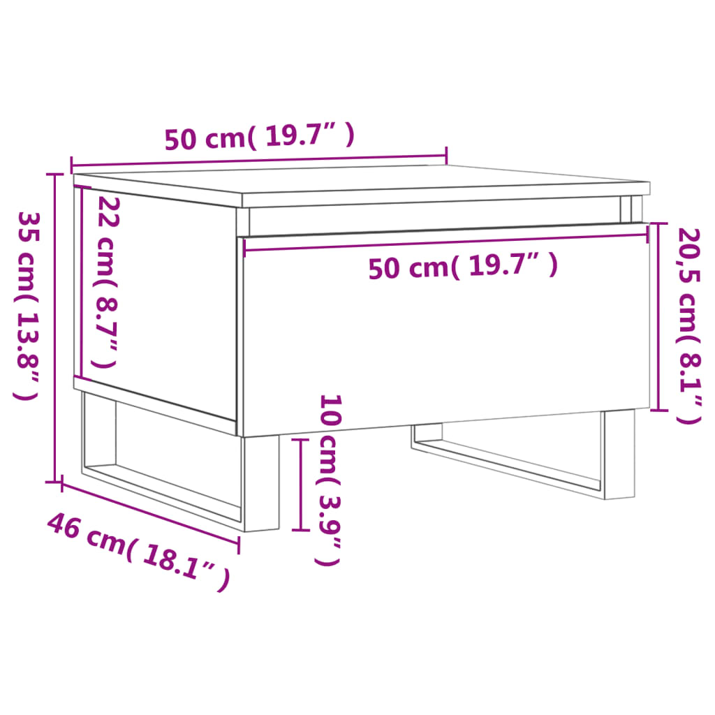 vidaXL Salontafel 50x46x35 cm bewerkt hout grijs sonoma eikenkleurig