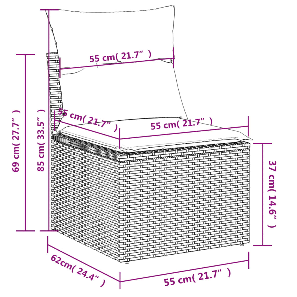 vidaXL 11-delige Loungeset met kussens poly rattan zwart