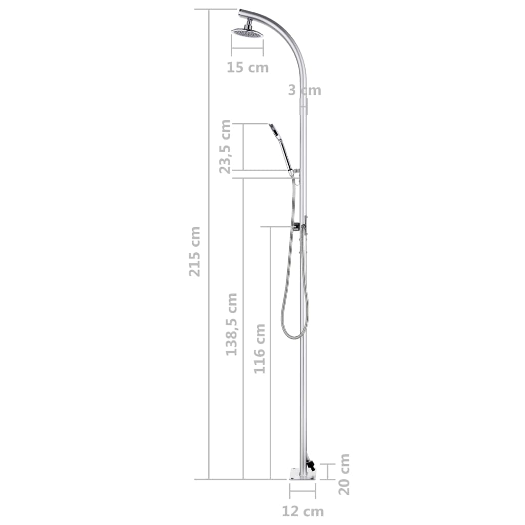 vidaXL Buitendouche met grijze basis 220 cm aluminium